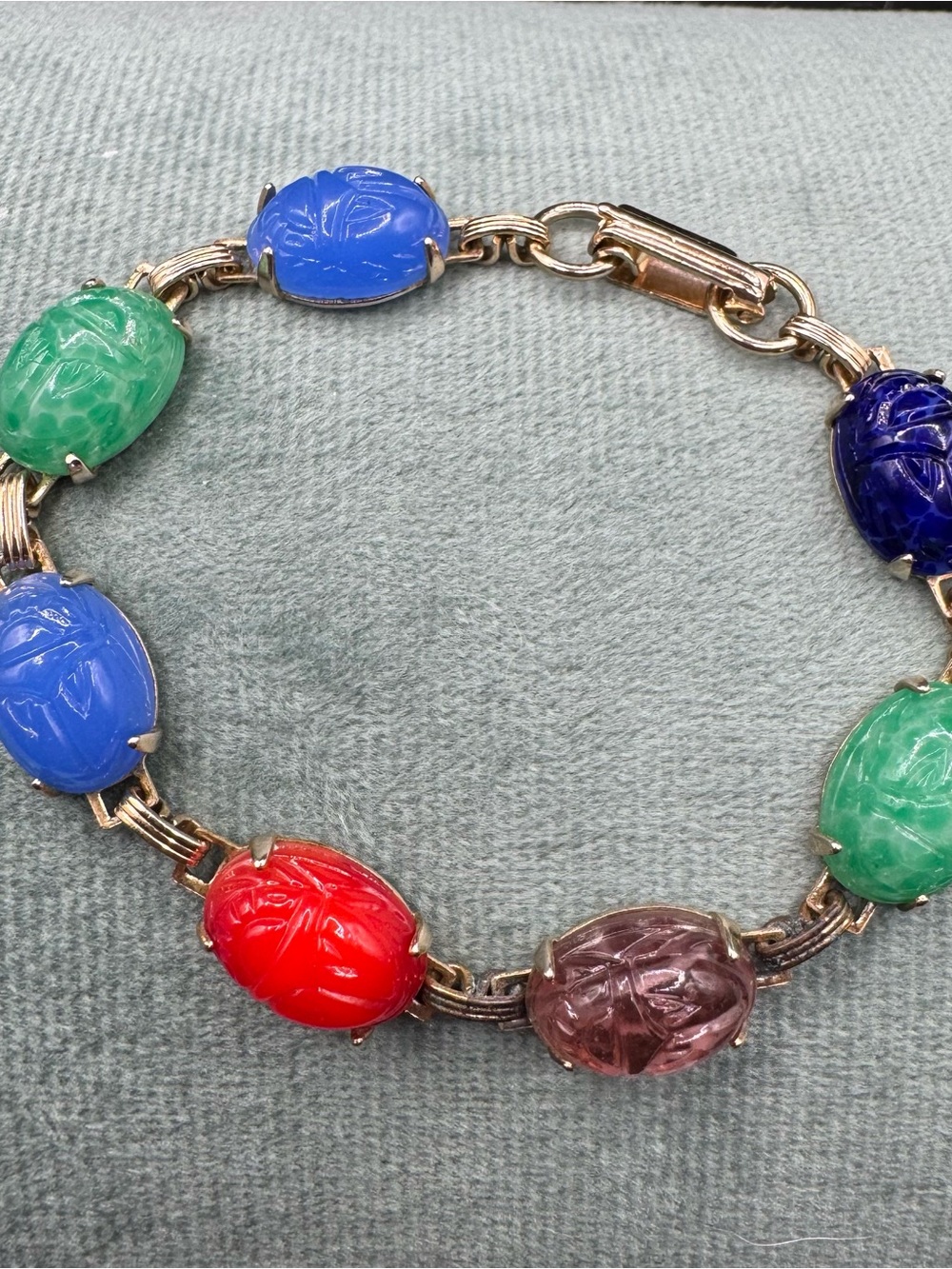 Vintage Multi-Color Egyptian Scarab Beetle Link Bracelet
